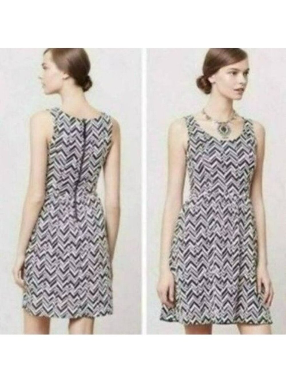 Anthropologie Maeve Caldera Women's Small Navy White Chevron Scoop Neck Dress